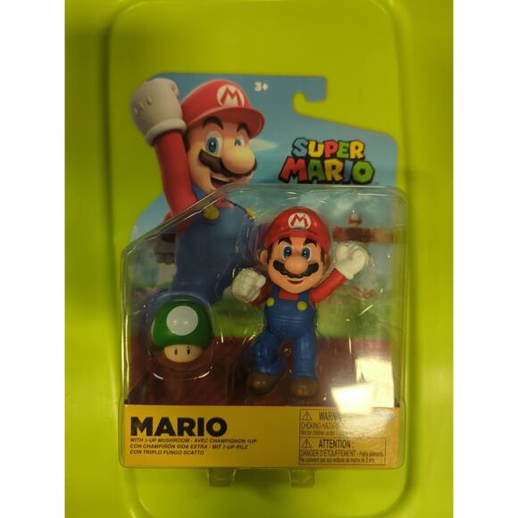 Jakks Pacific Nintendo Super Mario - Mario with 1-Up Mushroom 4" Action Figure - Picture 1 of 2
